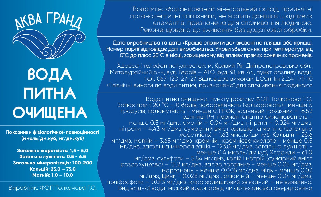 Вода питна очищена АКВА ГРАНД